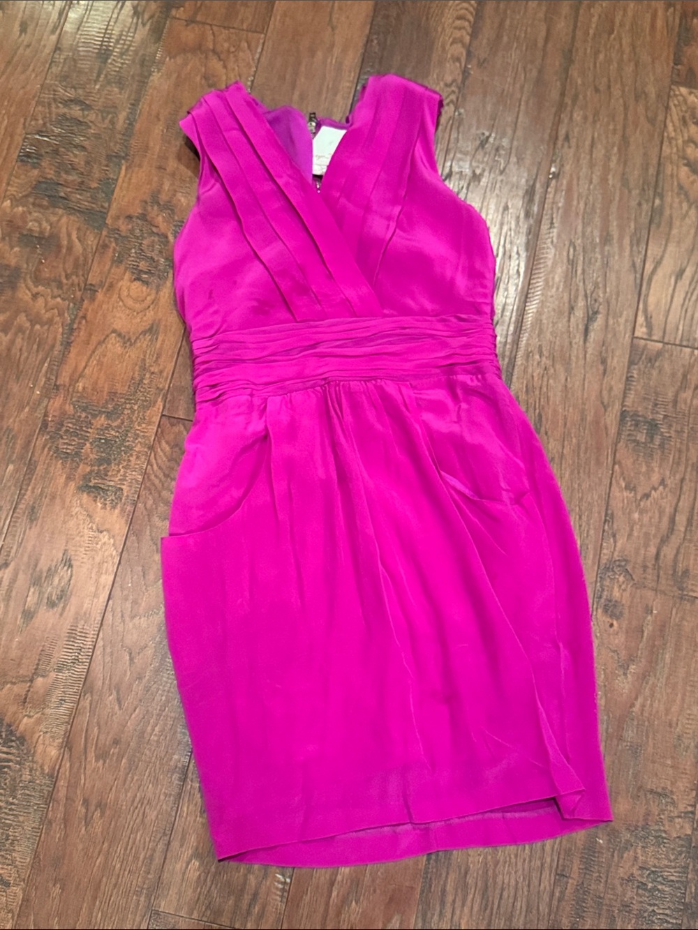 Sleeveless Fuchsia Silk V neck Dress